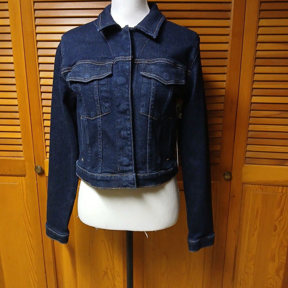 Good American Commit To Fit Denim Blue Jean Jacket NWT Small Dark Wash Cropped - Picture 2 of 12